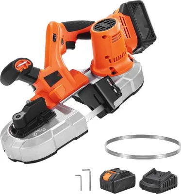 Zdjęcie produktu dla akumulatorowa piła taśmowa do metalu 20 V - Przenośny zestaw piły taśmowej z akumulatorem i ładowarką - Głębokość cięcia 65x65 mm - Silnik bezszczotkowy - Zmienna prędkość 0-192 M/min