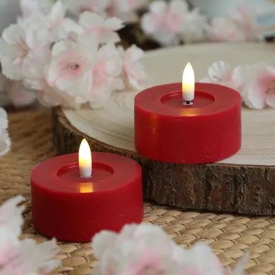 Produktbild von LED Maxi Teelichter LINA - Rustik-Optik - Echtwachs - Timer - D: 7cm - H: 6cm - rot - 2 Stück
