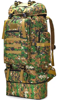Obrázek produktu pro Turistický batoh pro muže, objem 100 litrů, outdoorový, vhodný pro pěší turistiku, vojenský design, vodotěsný, systém MOLLE, zelený