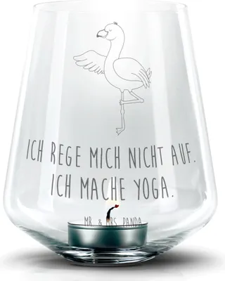 Produktbild von Mr. & Mrs. Panda Teelichthalter Flamingo Yoga - Transparent - Geschenk, Glas, Rosa, Meditieren, Baum, Kerzenhalter, Kerzenglas, Windlicht, Laterne, Namaste, Aufgeregt