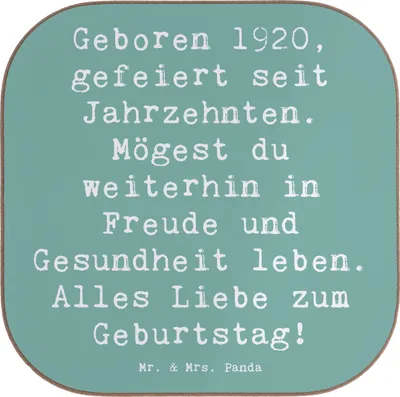 Produktbild von Mr. & Mrs. Panda Untersetzer für Gläser Spruch 1920 Geburtstag - Meeresbrise - Geschenk, Glas, Geburtsjahr, besonderer Geburtstagsspruch, gläseruntersetzer, Tischschoner
