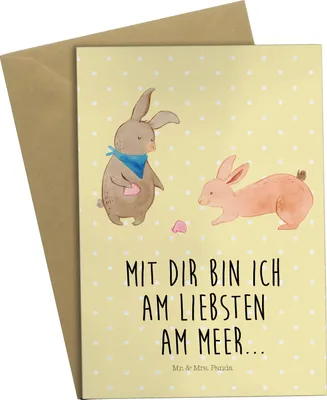 Produktbild von Mr. & Mrs. Panda Grußkarte Hasen Muschel - Gelb Pastell - Geschenk, einladungskarten, Meer, Grußkarten, weihnachtskarten, BFF, hochzeitskarten, dankeskarten, Freundinnen