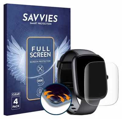 Produktbild von 4x Savvies Fullscreen Schutzfolie für Oukitel Smartwatch 1.91" Displayschutz Folie Fullcover Klar Transparent