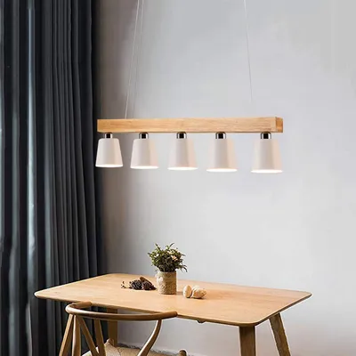 Image de ZMH Lampe suspendue Bois Blanc 5 flammes E27 Lampe à suspendre100CM Hauteur réglable Rustique Métal Lampe de table à manger Moderne Lampe à suspendre (ampoule incluse）)