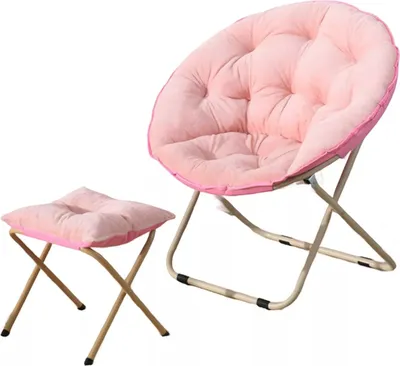Image de Chaise de camping pliable Fauteuil de camping avec repose-pieds, Moonchair pliable Intérieur & Extérieur Chaise rembourrée ronde Soucoupe pour chambre, salon, résidence,Rose