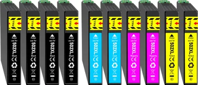A row of ink cartridges.
