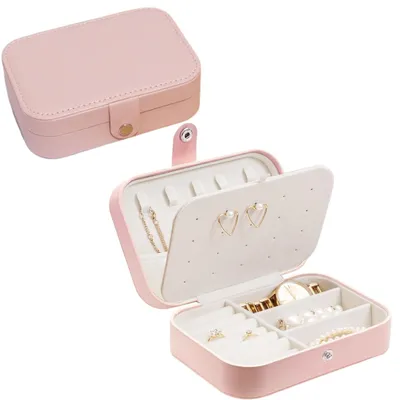 Image de Boîte de rangement pour bijoux avec plusieurs compartiments, de couleur rose