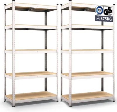 Produktbild von Steckregal 2x Werkstattregal 1800x900x400 mm, 5 Ebenen, verzinkt, Traglast gesamt 875 kg, Kellerregal Schwerlastregal Metallregal Lagerregal