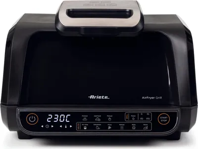 Produktbild von Ariete 4635 Air Fryer Grill, Heißluftfritteuse und Grill, Steakpfanne, 1700 W, 8 l Fassungsvermögen, Frittieren und Grillen, 8 Kochfunktionen, Timer, schwarz