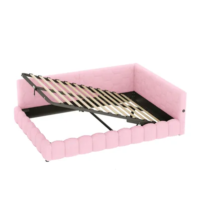 Produktbild von Merax Daybett 140x200 cmt mit LED-Beleuchtung, Hydraulisches Polsterbett mit Stauraum, Schlafsofa Tagesbett mit USB Typ-C, Rosa