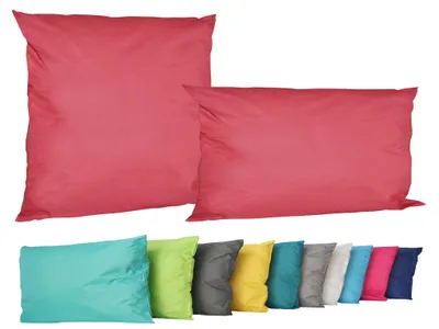 Produktbild von 2er Set Outdoor Lounge Kissen Set 45x45cm + 30x50cm Dekokissen Inkl. Füllung Wasserfest Sitzkissen Garten Lotus Effekt, Farbe:Rot
