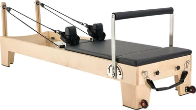 Obrázek produktu pro SucceBuy Tréninkové zařízení Pilates reformer ze dřeva pro domácí posilovnu, lůžko Pilates s dvojitým odporovým systémem - pružiny a lana, včetně sedacího boxu, nosnost až 181,44 kg