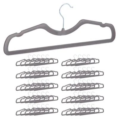 Samt-Kleiderbügel 50 Stück, Antirutsch, Grau, 42,5 cm