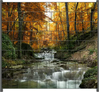 Produktbild von Wallario Zaunsichtschutz mit Motiv Kleiner Bach über Steine im Herbstwald für Ein- und Doppelstabmatten Zäune in der Größe 200 x 180 cm