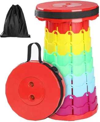 Produktbild von Unyqoos® Faltbarer, höhenverstellbarer Teleskophocker für Camping & Outdoor – ultrakompakt 25×6,5 cm, 1 kg, belastbar bis 225 kg, 12 Stufen 6,5–45 cm, rutschfeste Füße