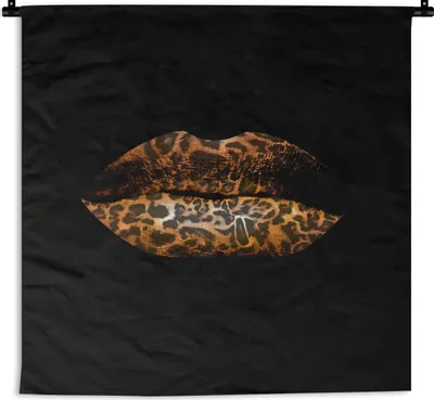 Produktbild von MuchoWow® Wandteppich Wandbehang Lippen - Tigerdruck - Schwarz 150x150 cm Tapisserie Dekoration Wandtuch - Wohnaccessoires - Modernes