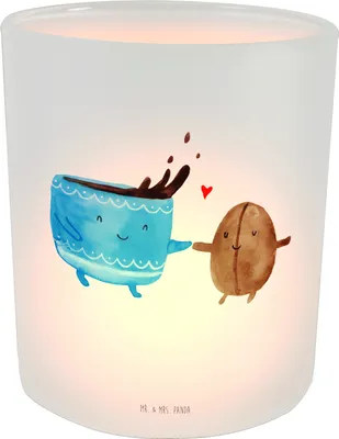 Produktbild von Mr. & Mrs. Panda Kerzenhalter Kaffee Bohne - Transparent - Geschenk, Outdoor Windlicht, Glas, Glück, Genuss, Kaffeebohne, Garten, Teelicht, Zufriedenheit, Lustige Sprüche