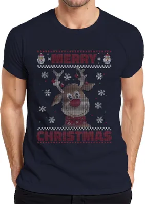 Produktbild von Merry Christmas Ugly Sweater Rentier Weihnachtsgeschenk Herren T-Shirt, Navy, 3XL