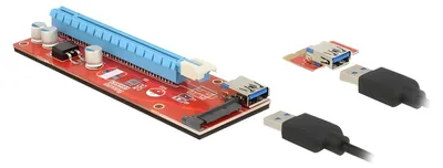 Produktbild von Riser Karte PCI Express x1 > x16 mit 60 cm USB Kabel