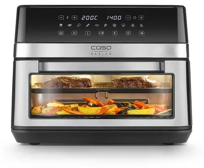 Produktbild von Caso 3186 AirFry Duo Chef Doppel-Heißluftfritteuse (14 L Fassungsvermögen, 2200 W Leistung, 10 Automatikprogramme, Doppelkorb-System, 50-200 °C Temperaturbereich, Sichtfenster)