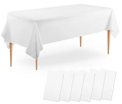 Obrázok produktu pre Jednorazové obrusy z PEVA, biele, balenie 6 kusov, rozmer 137 x 274 cm, vodeodolné, vhodné na obdĺžnikové stoly