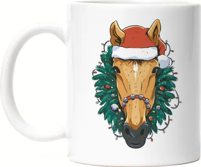 Produktbild von Pferd Tasse Weiß Hengst Weihnachten Pferdekopf Reiten Hobbie Pferdeflüsterer Ausritt Pferdeliebhaber Reiter Reiterin