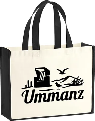 Produktbild von Huuraa Jutetasche Ummanz Strandmotiv 21 Liter Black Jute und Baumwolle Einkaufstasche Geschenkidee