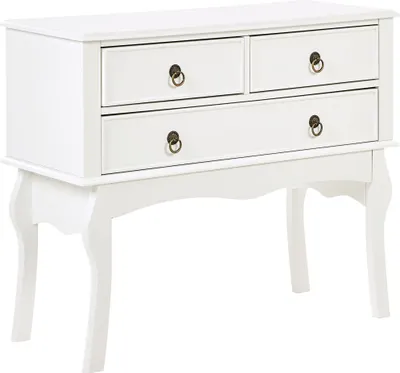 Produktbild von BELIANI Konsolentisch Weiß 91 x 75 x 35 cm mit 3 Schubladen Edel Rustikal Landhausstil für Schlafzimmer Wohnzimmer Flur