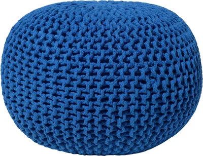 Obrázok produktu pre BELIANI Puf taburetka modrá okrúhla bavlnená 50 x 35 cm pletená podnožka výplň z polystyrénového granulátu