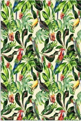 Produktbild von MuchoWow® Poster Blumen - Vogel - Blätter 80x120 cm - Papierdruck