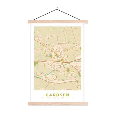 Produktbild von MuchoWow® Textilposter Karte - Garbsen - Vintage - Stadtplan - Karte 60x90 cm mit holzfarbenen Rahmen - Textil