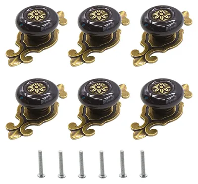 Produktbild von Vintage-Keramikknöpfe für Schränke – Set mit 6 schwarzen Türgriffen