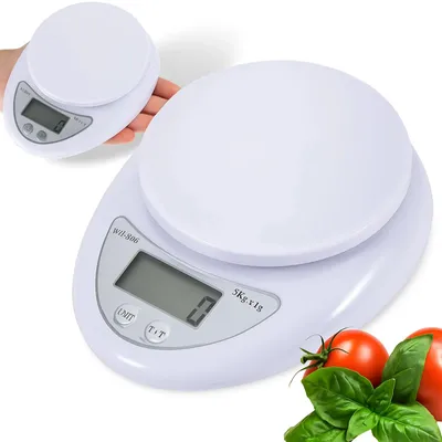 Produktbild von Küchenwaage Digitalwaage Feinwaage 5 kg LCD Anzeige elektronische Haushaltswaage mit Tara 1 g Weiß