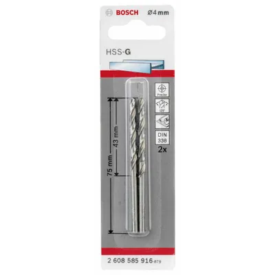 Productafbeelding van Bosch 2608585916 Bosch 2 Metallbohrer HSS-G 4,0x43x75mm