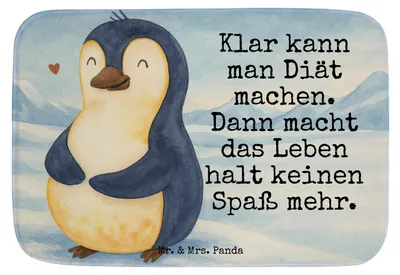 Produktbild von Mr. & Mrs. Panda Badezimmerteppich Pinguin Diät Design - Weiß - Geschenk, teppich für bad, Motivation, Bierbauch, Badematte, Abnehmen, Badläufer, Gewicht, Badteppich