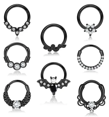 Image de Anneaux Septum Clicker - 8 pièces - Styles uniques - Zirconia - Bijoux de piercing - Convient aux femmes - 8mm 10mm
