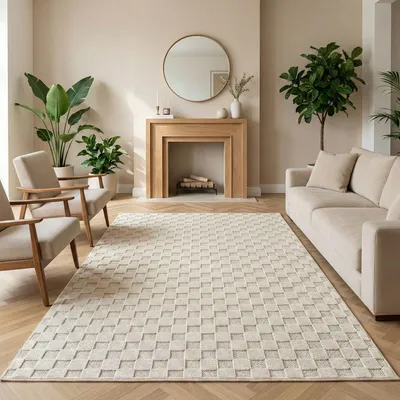 Immagine prodotto di Carpetsale24 Tappeto Soggiorno Bouclé Anelli Stile Scandi Design a Quadri Robusto Morbido per Camera da Letto, Dimensioni: 240x340 cm