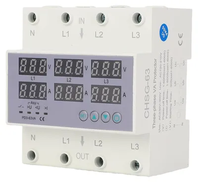 Productafbeelding van 3-fasen DIN-rail Voltmeter Ampèremeter, AC 390 Tot 500V, Automatische Overspanningsoverstroombeveiliging