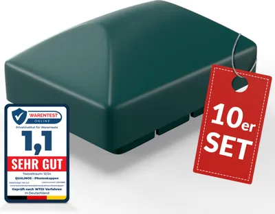 Produktbild von Qualinos Pfostenkappen 60x40 mm mit Runddach Grün 6005 (10 Stück) – für Doppelstabmattenzaun