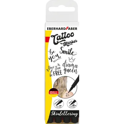A product package for EBERHARD FABER Skinlettering Tattoostifte.