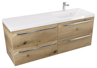 Produktbild von ATHD Wandhängender Waschtischunterschrank 120 cm S Rechts - Evoke Matt Eiche - Chromgriffe
