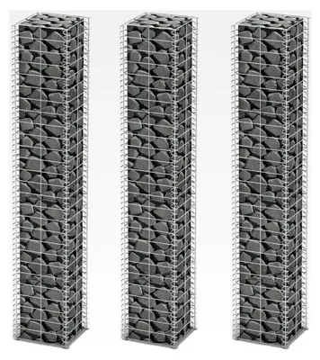 Produktbild von 3er Set Gabione Verzinkter Stahl 25x25x150 cm Steinkorb Drahtkorb Mauer Wand