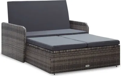 Produktbild von 2-tlg. Garten-Lounge-Set mit Auflagen Poly Rattan Grau