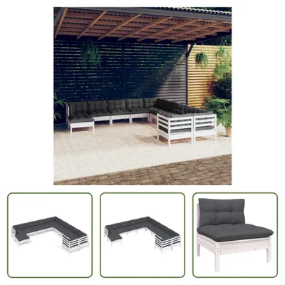 Produktbild von The Living Store 11-tlg. Garten-Lounge-Set mit Kissen Weiß Kiefernholz