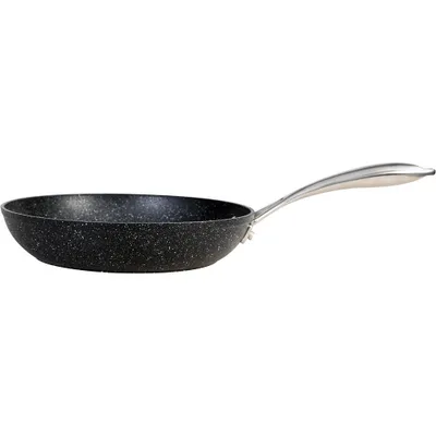 A frying pan shown from the side against a white background.