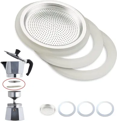 Moka-Ersatzteile: 3 Dichtringe + Edelstahlfilter, 2 Tassen