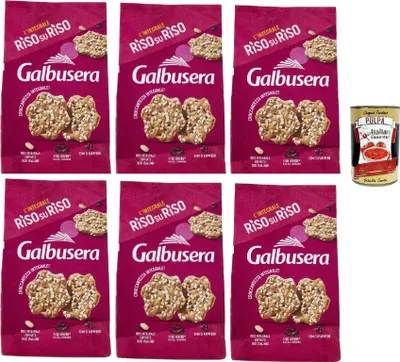 Produktbild von Galbusera RisosuRiso panetti con riso Venere, riso integrale soffiato e semi di papavero, crackers mit Venus -Reis, Puffs Full Rice und Mohnsamen, 6x 200g + Italian Gourmet polpa 400g