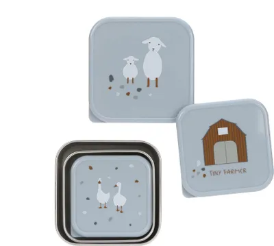 Produktbild von Lässig Snackbox Kinder (3er Set) - Edelstahl Brotdose, Tiny Farmer Blau, Brotdosenset, Kind, Blau, Polypropylen (PP), Edelstahl, Abbildung, Quadratisch