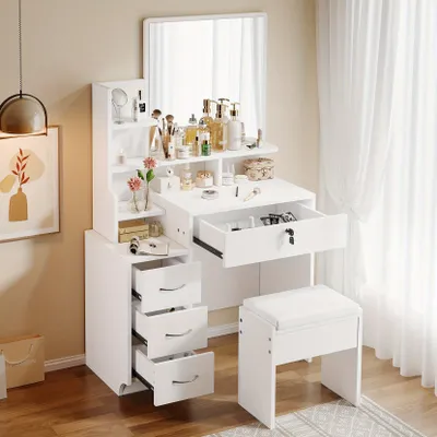 Produktbild von Schminktisch – Schönheitstisch – Visagierbereich – Schminkkommode – Schminktisch – s, weißes Design