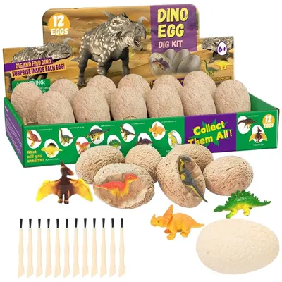 Productafbeelding van Dinosauruseieren 12 Stuks - Opgravingsset - Speelgoed - Dinosaurusfossielen - Leeftijd 4-8 - Verjaardagsgunsten/Paasfeest